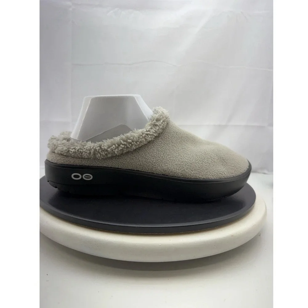 Oofos Oocoozie Mule Mens Size 10 Gray Sherpa Comfort Recovery Slip On Shoes NEW